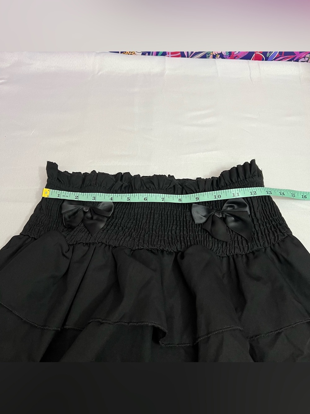 SHEIN Black Tiered Smocked Skater Skirt with Waist Bows Size L - Picture 6 of 7